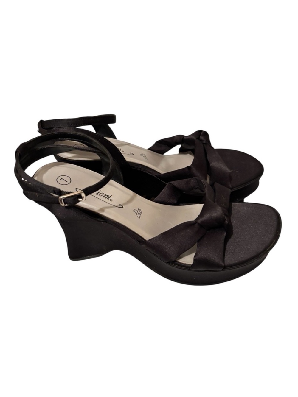 FIONI Clothing Black Satin Knot Wedge Sandals